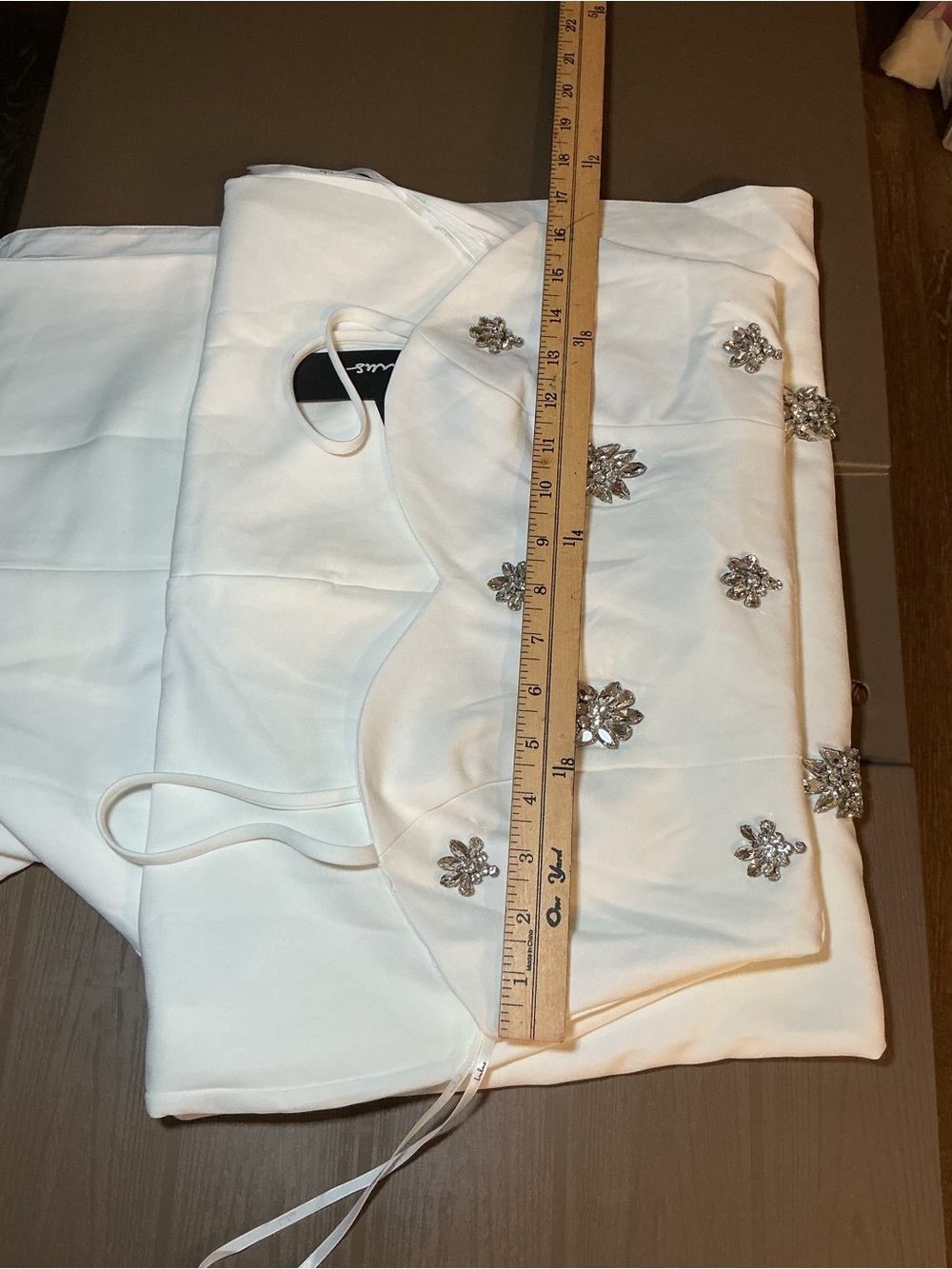 White Embellished Spaghetti-Strap Evening Gown - Picture 10 of 15